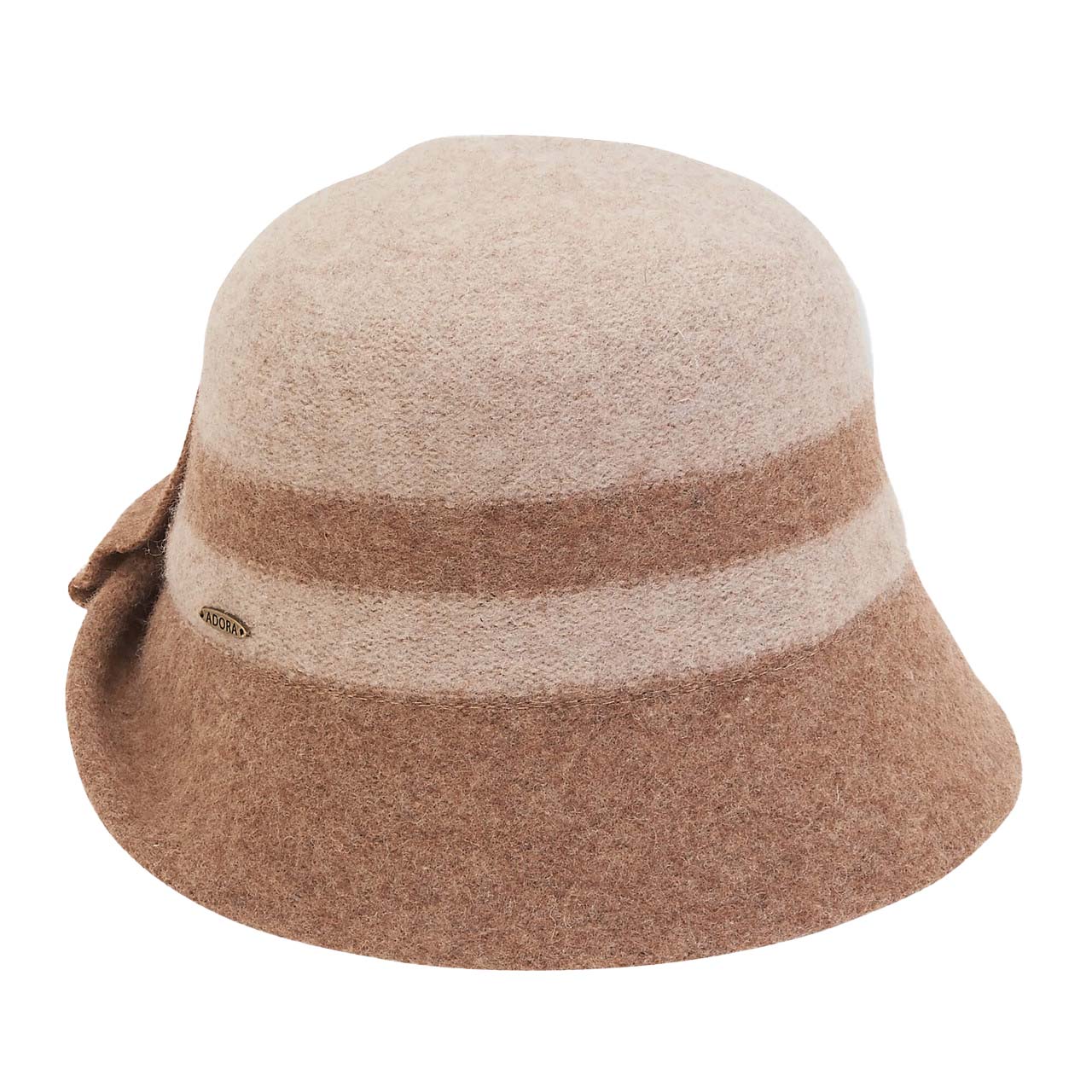 Adora® Wool Hat - Two Tone Soft Wool Cloche with Bow Cloche Adora Hats AD1327B Brown Medium (57 cm)