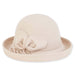 Adora® Wool Hat - Wool Felt Up Brim Hat with Floral Trim Cloche Adora Hats AD1418A Beige OS 