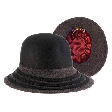 Asymmetrical Brim Two Tone Wool Felt Cloche - Callanan Hats, Cloche - SetarTrading Hats 