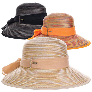 Backless Lightweight Poly-Straw Hat with Chiffon Bow - Scala Hats Facesaver Hat Scala Hats LP385-SPICE Sunset Medium (57 cm)