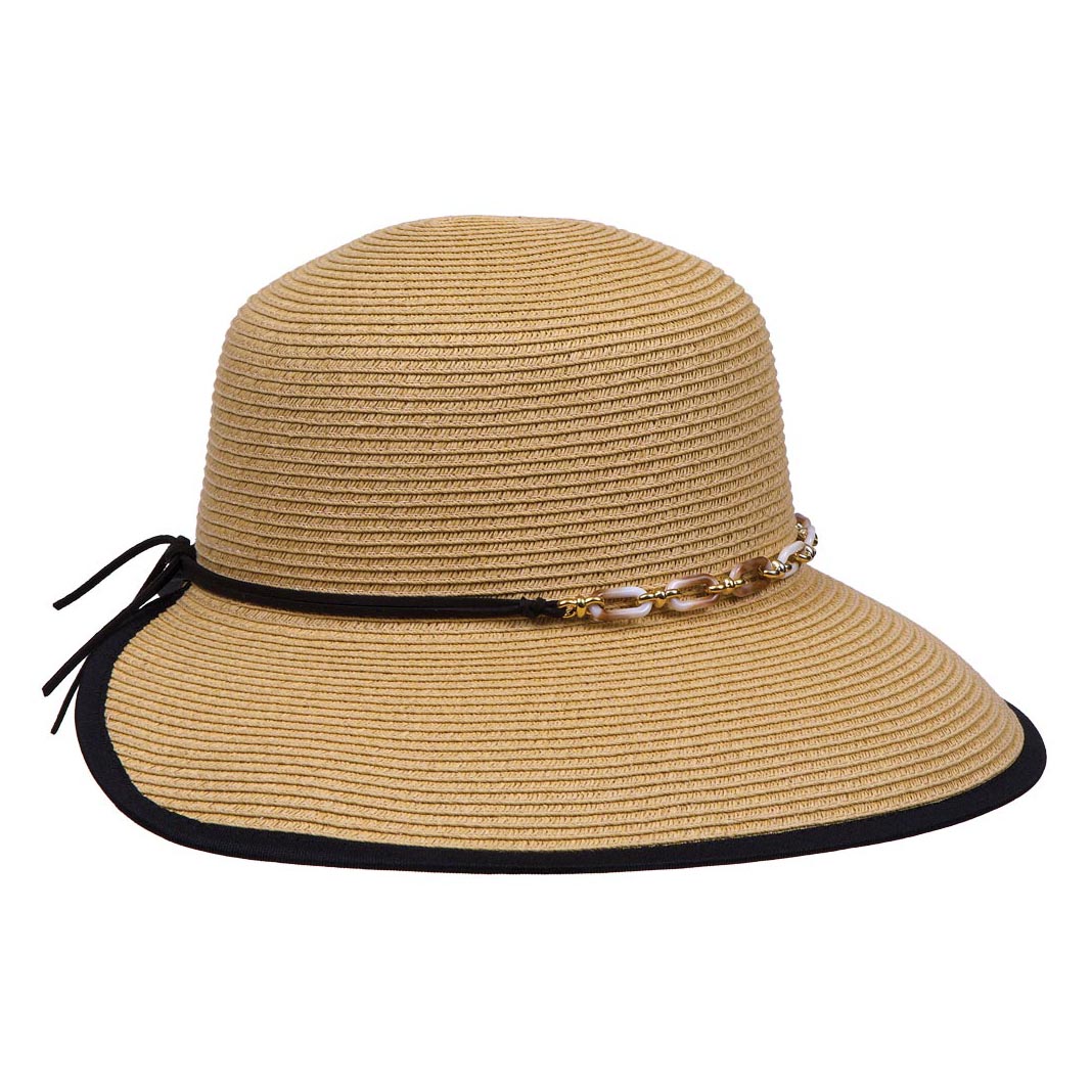 Backless Straw Hat with Chain Link Band - Karen Keith Hats