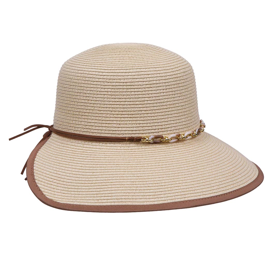 Backless Straw Hat with Chain Link Band - Karen Keith Hats