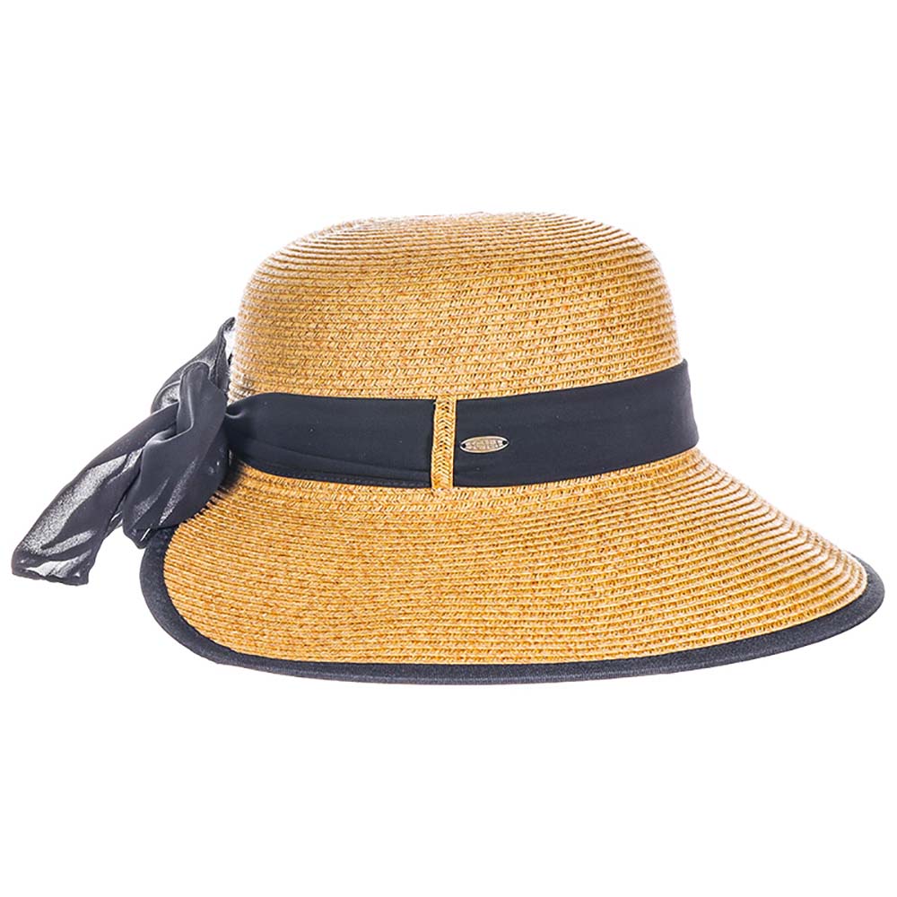 Backless Straw Hat with Chiffon Bow - Scala Hats Facesaver Hat Scala Hats LP384-TOAST Toast Medium (57 cm) 