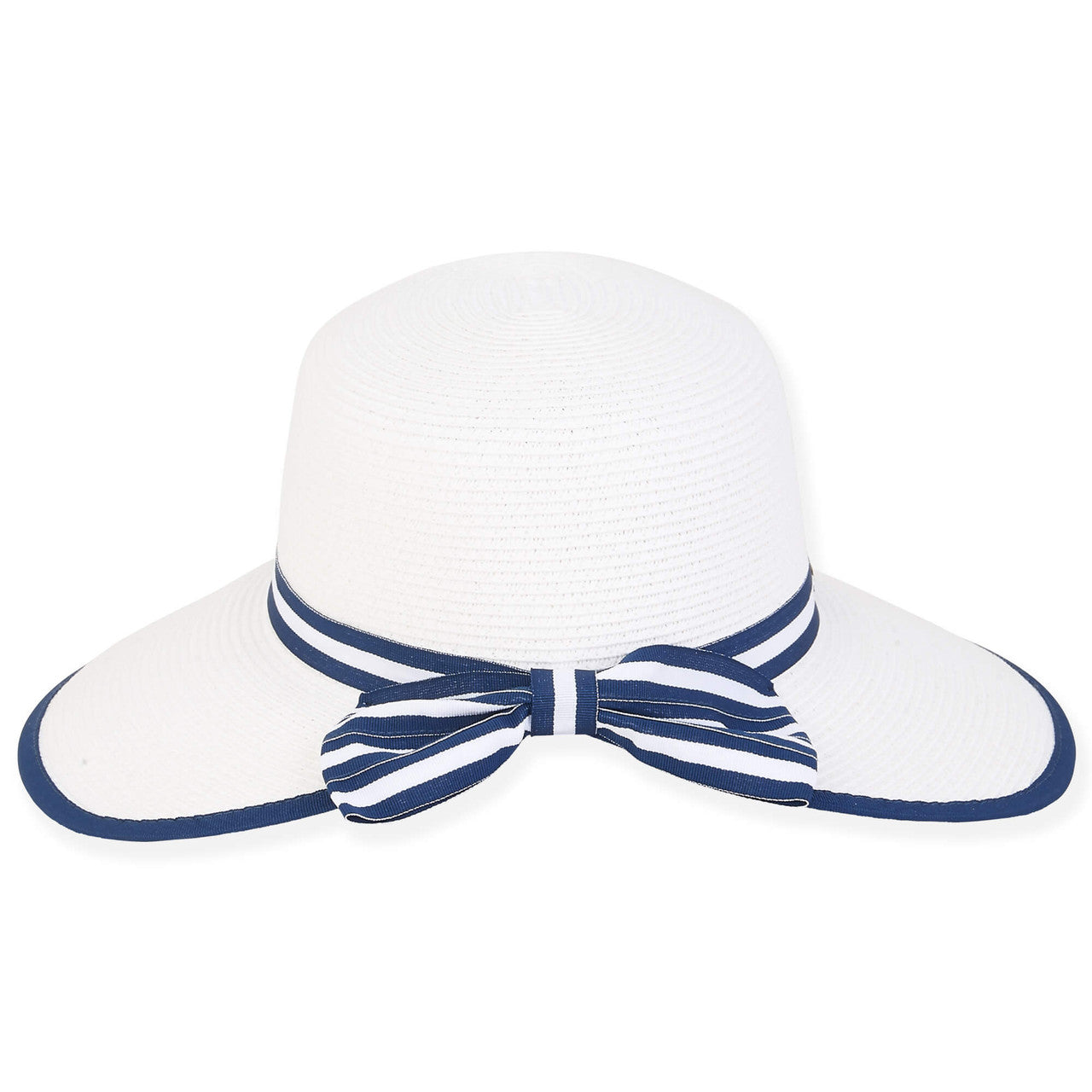 Backless White Sun Hat with Striped Bow - Sun 'N' Sand Hat Facesaver Hat Sun N Sand Hats    