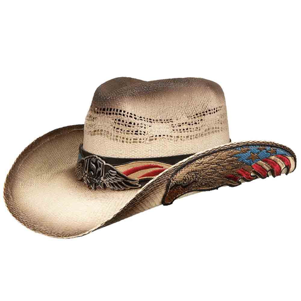Straw Cowboy Hat with Patriotic Western Design - Adjustable Brim Stampede Hats | Flying Eagle Brim USA Flag Cowboy Hat | Hats  main image 4