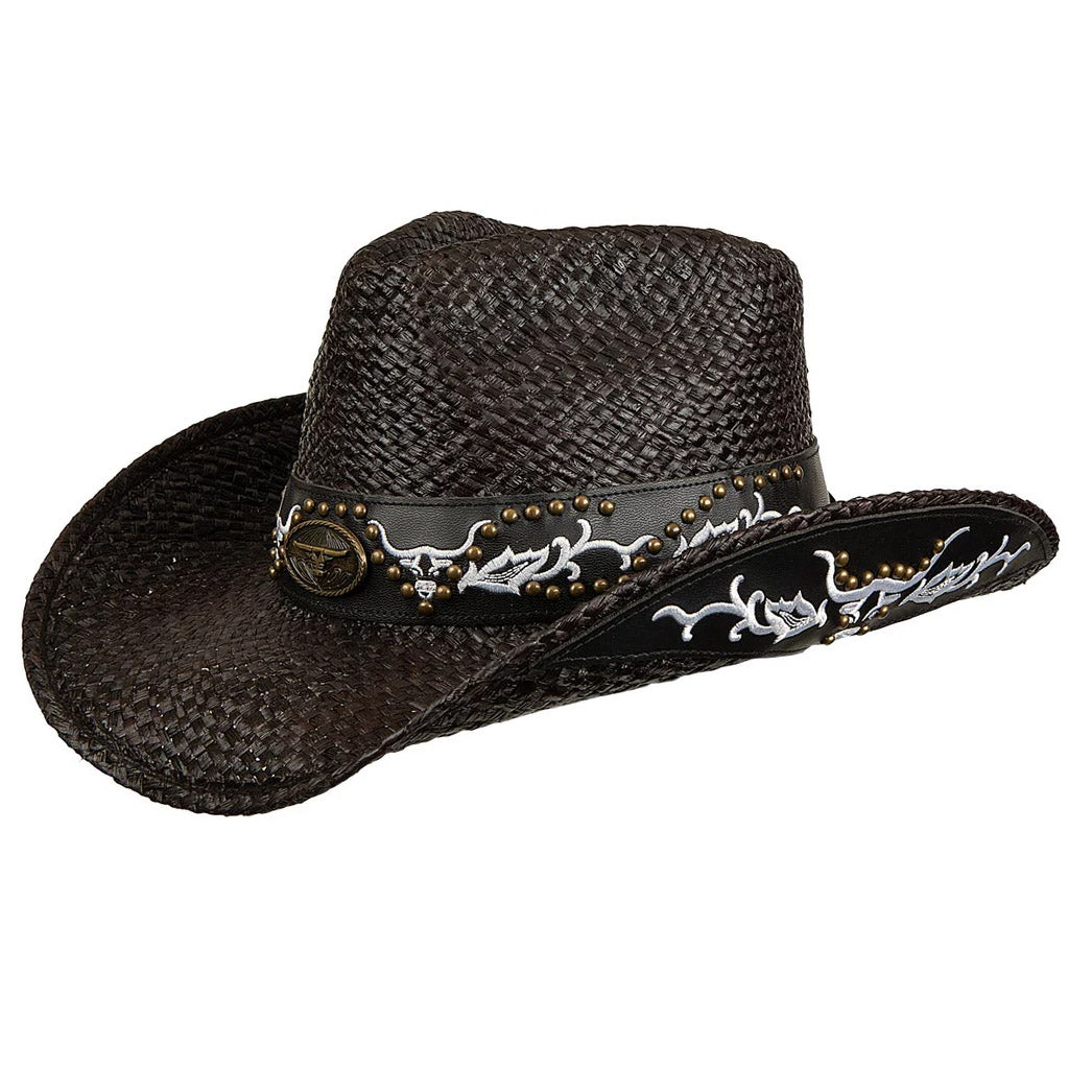Black Cowboy Hat with White Embroidery - Karen Keith Hats