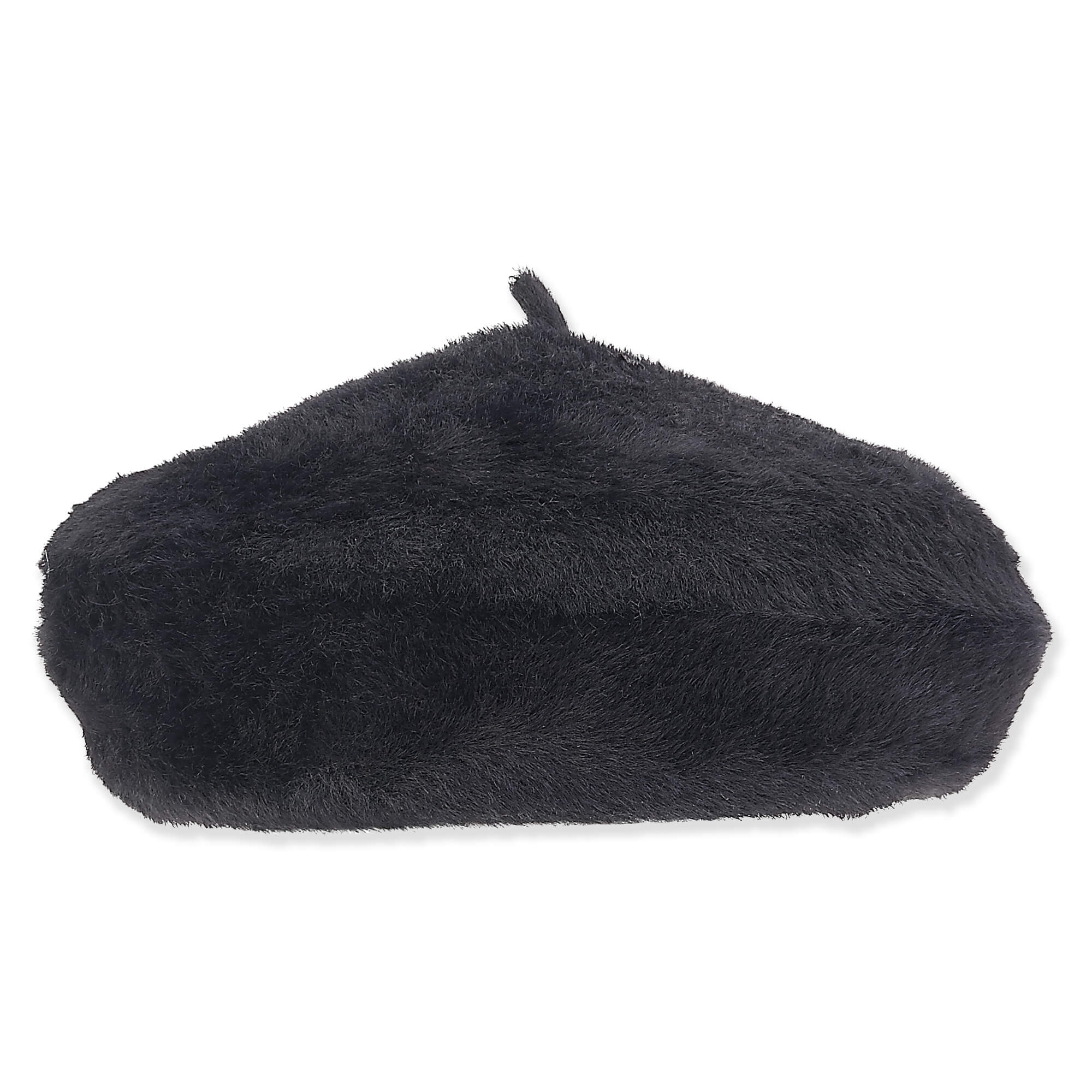 Black Faux Fur French Beret with Stalk - Adora® Hat