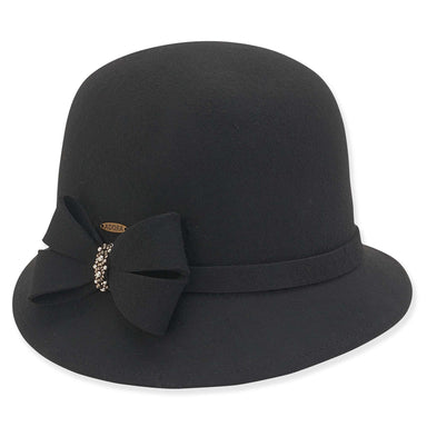 Black Wool Felt Cloche with Bow and Beads - Adora® Hats Cloche Adora Hats AD1105 A Black One size