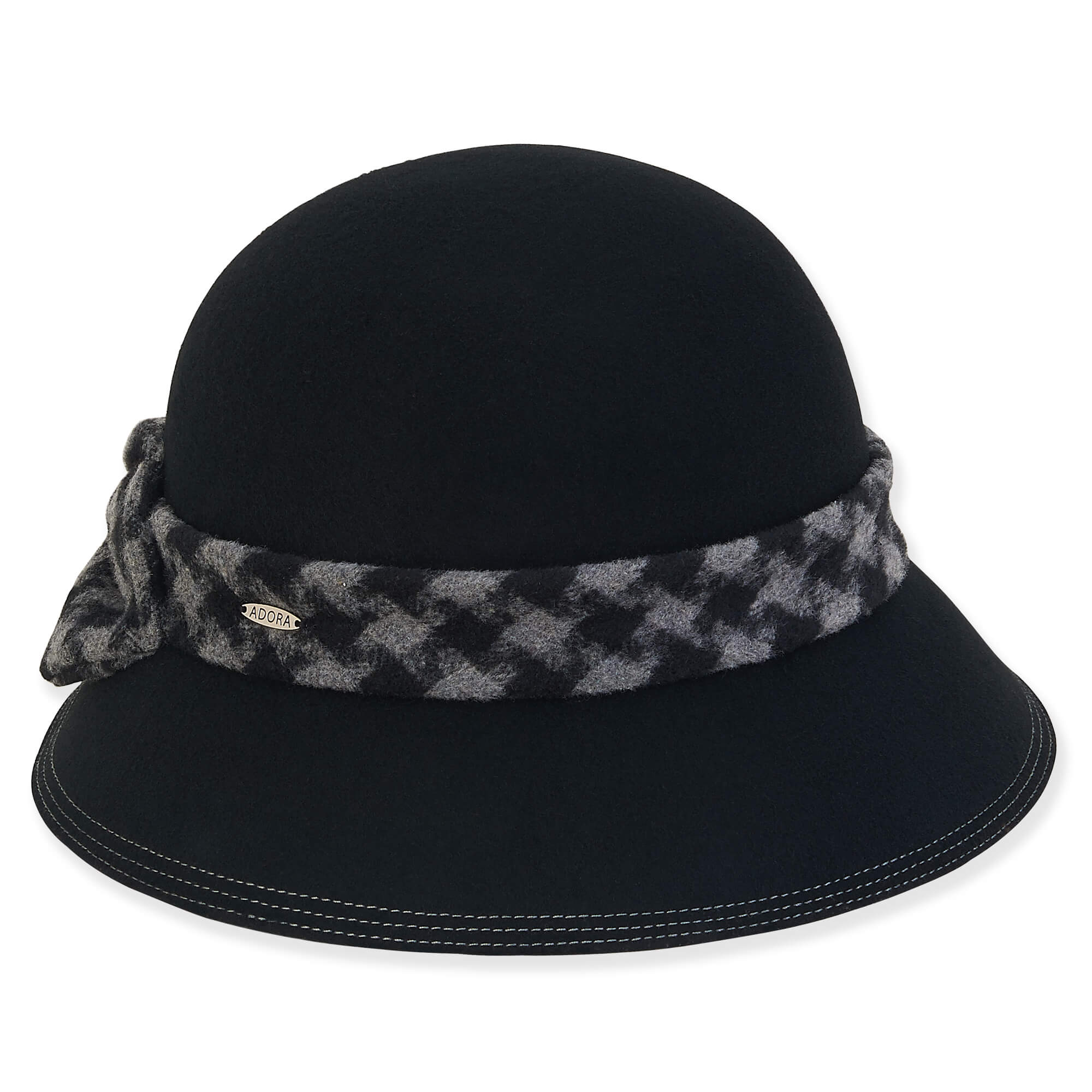 Black Wool Felt Cloche with Split Brim - Adora® Hats