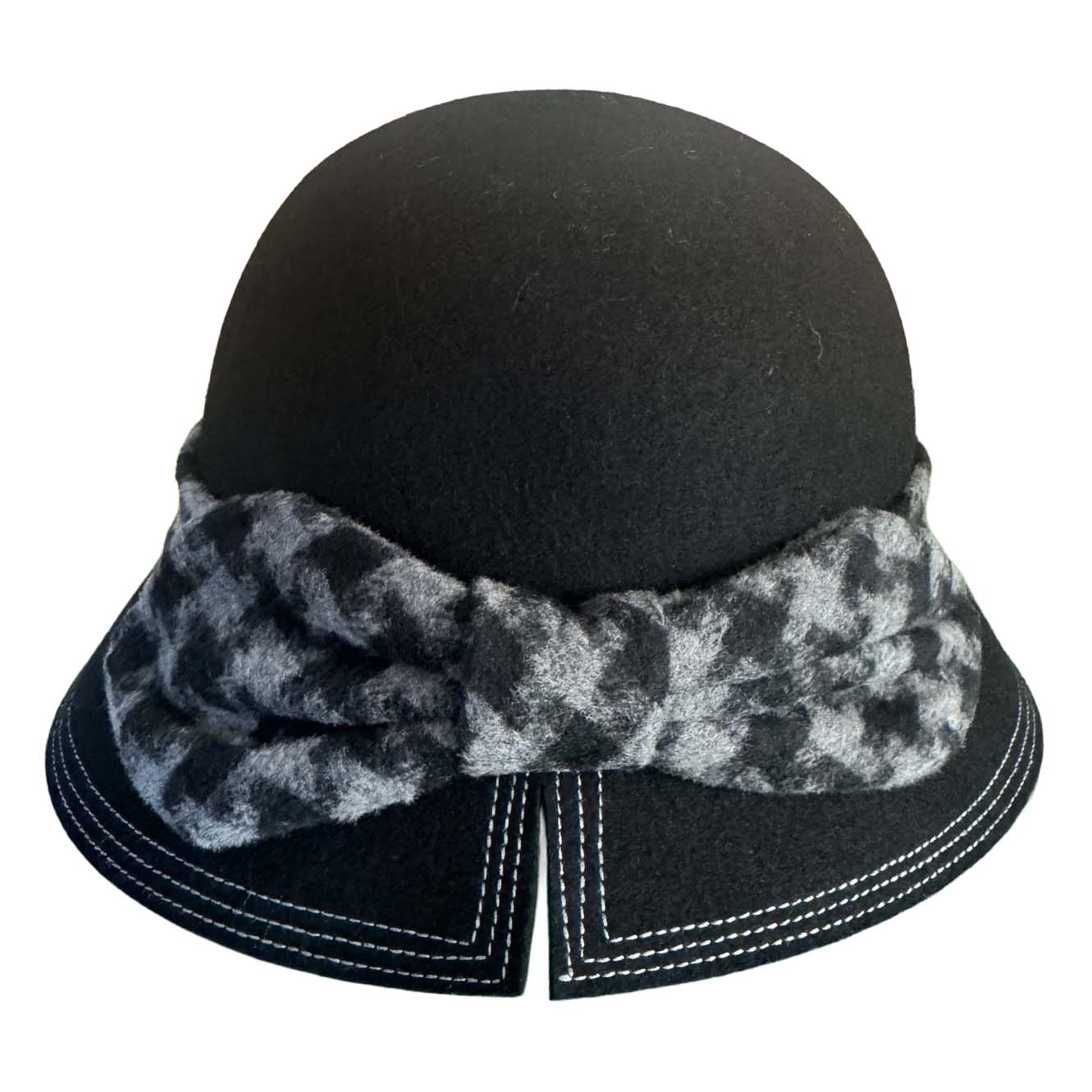 Black Wool Felt Cloche with Split Brim - Adora® Hats
