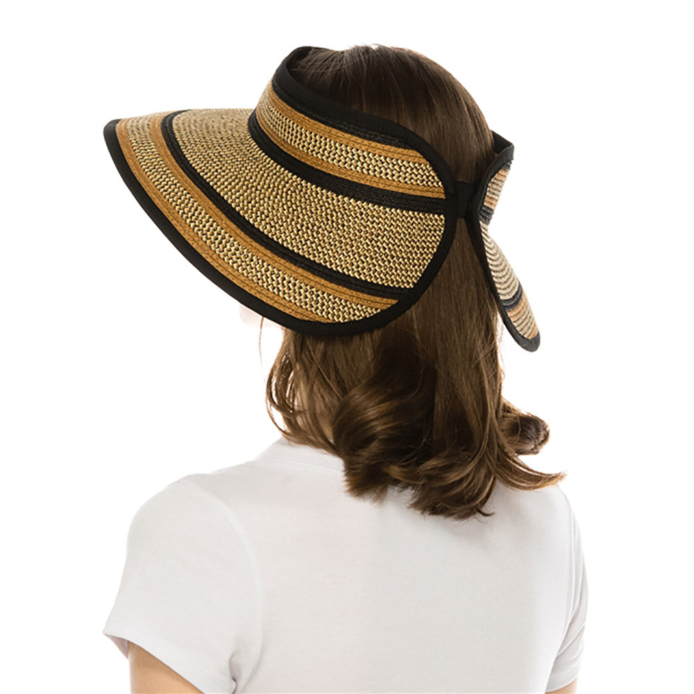 Black and Brown Heathered Wrap Around Roll Up Sun Visor Hat - Boardwalk Style Visor Cap Boardwalk Style Hats    