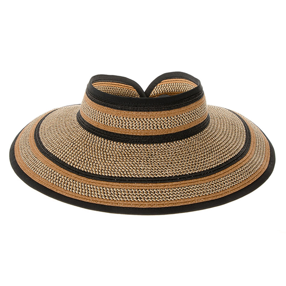 Black and Brown Heathered Wrap Around Roll Up Sun Visor Hat - Boardwalk Style Visor Cap Boardwalk Style Hats DA1319 Black / Brown OS 