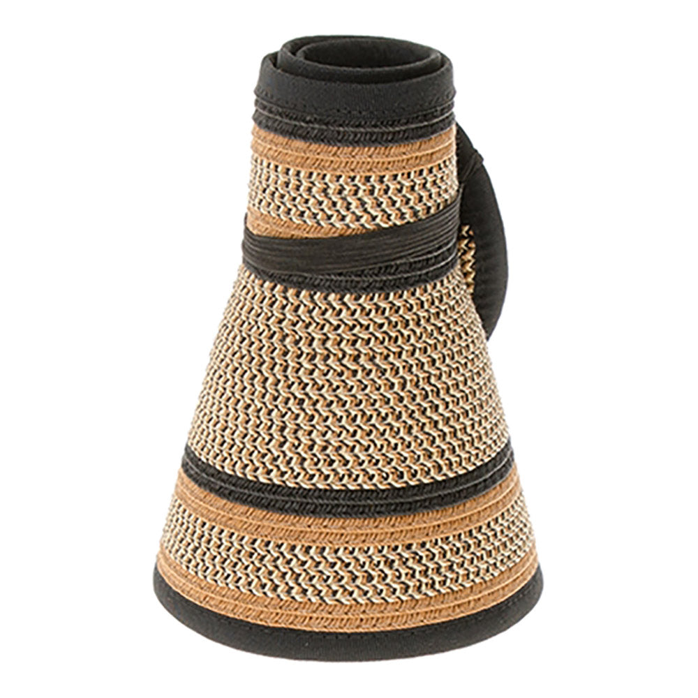 Black and Brown Heathered Wrap Around Roll Up Sun Visor Hat - Boardwalk Style Visor Cap Boardwalk Style Hats    