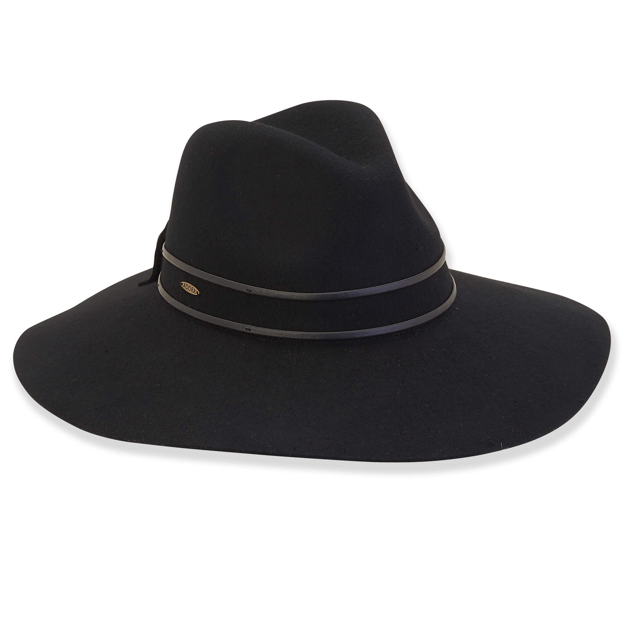 Black Wool Felt Safari Hat with Bow Accent - Adora® Wool Hat