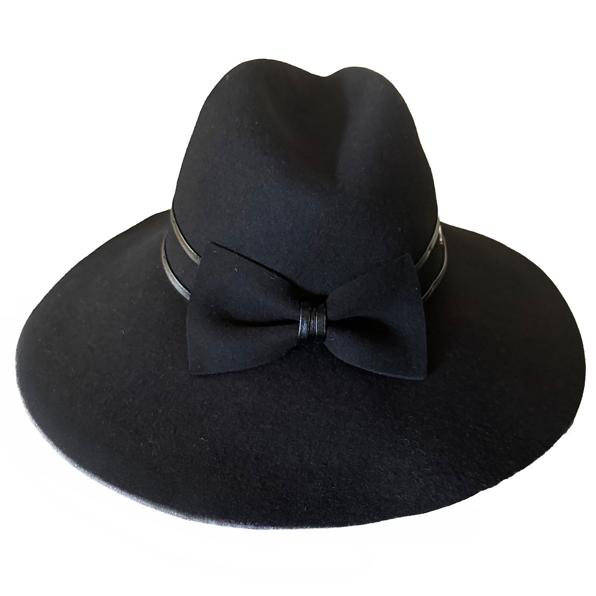 Black Wool Felt Safari Hat with Bow Accent - Adora® Wool Hat