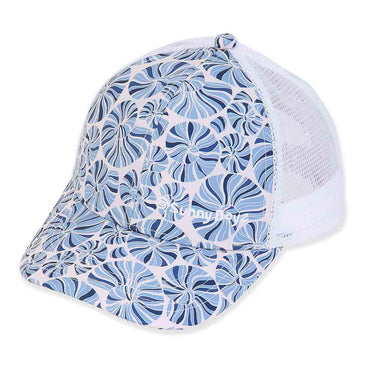 Blue Shells Print Trucker's Cap for Small Heads - Sunny Dayz Hat Cap Sun N Sand Hats HK501 Blue Small (54 cm) 