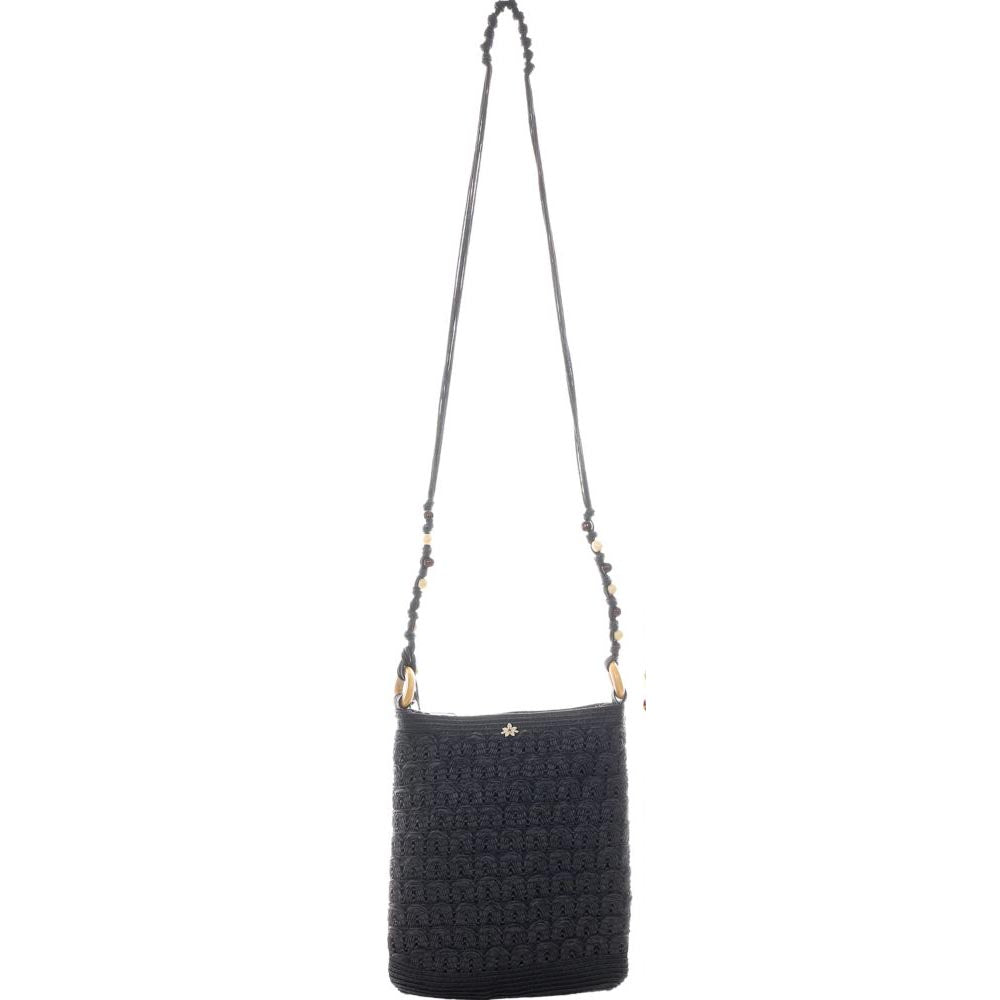 Braided Straw Cross Body with Wax Cord Handle - Cappelli Straworld Bags Bags Cappelli Straworld BAG1276-BLK Black