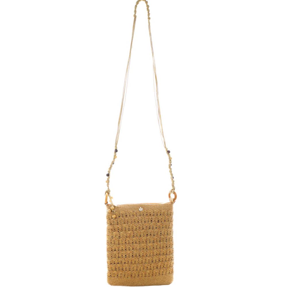 Braided Straw Cross Body with Wax Cord Handle - Cappelli Straworld Bags Bags Cappelli Straworld BAG1276-TAN Tan
