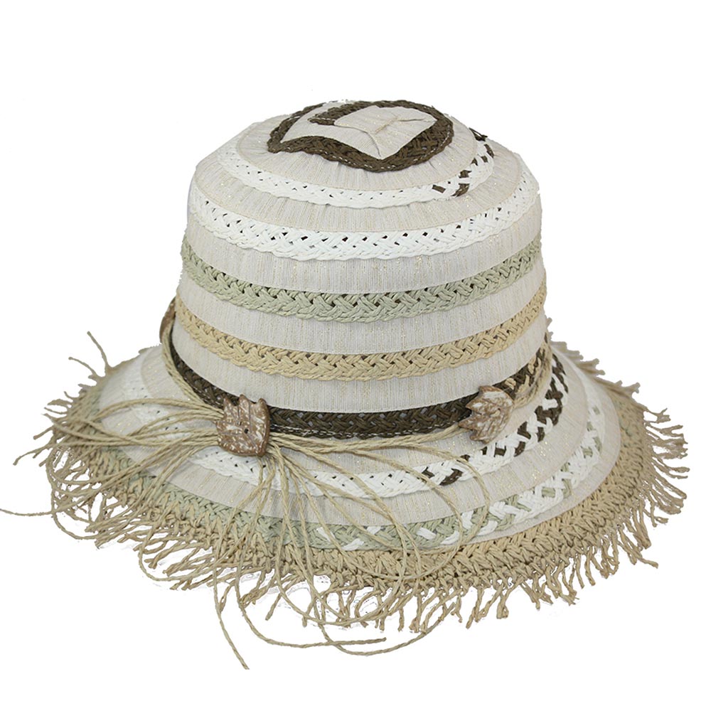 Braided Straw and Metallic Ribbon Hat - Jeanne Simmons Cloche Jeanne Simmons Accessories WSPS725TN Natural