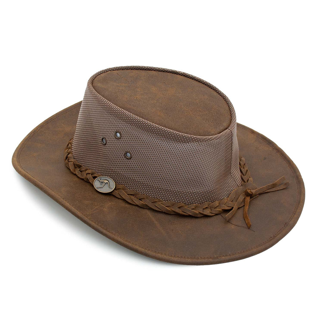 Bushie Genuine Cattle Leather Mesh Crown Cooler Hat Red Rock