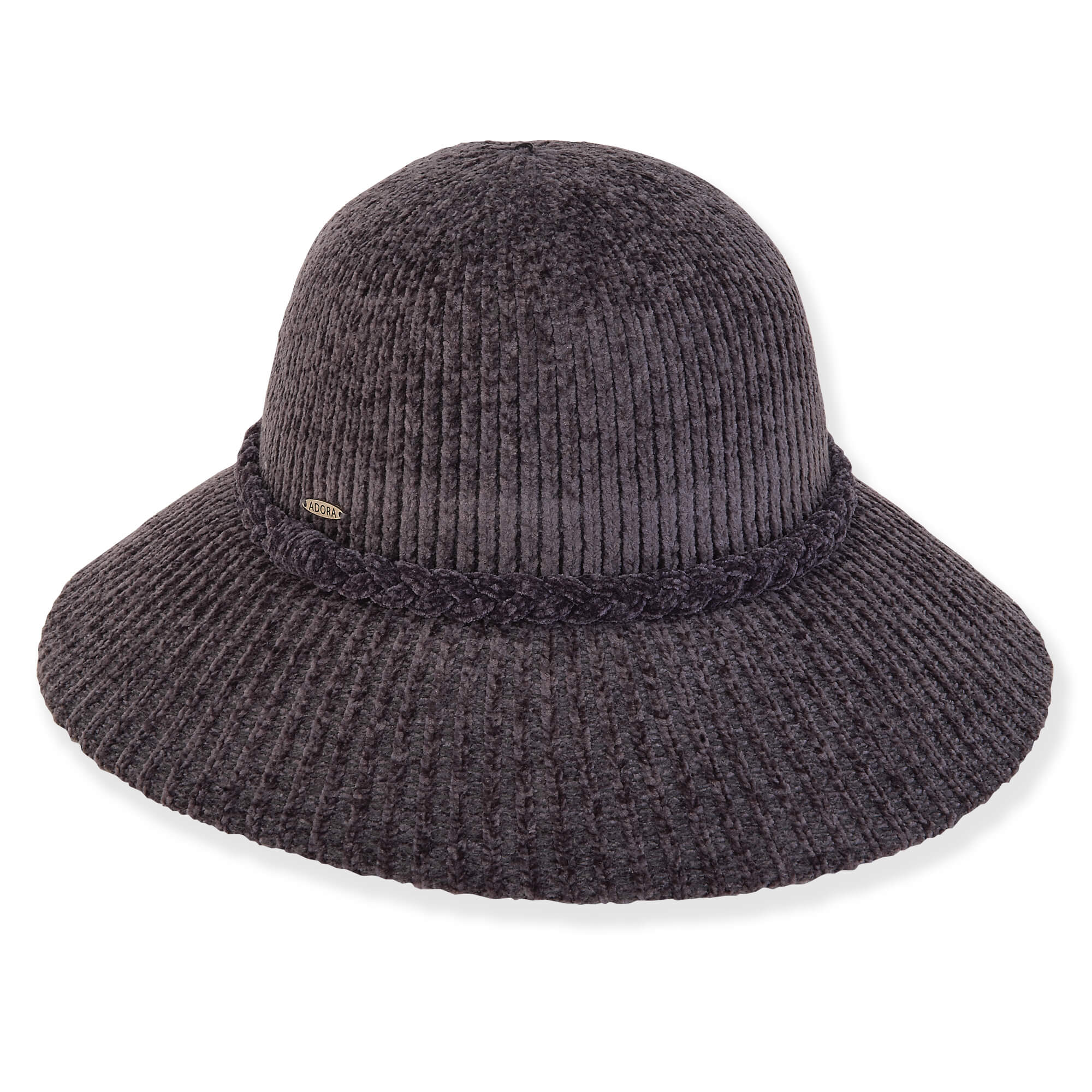 Cable Knit Chenille Lampshade Hat with Braided Band - Adora Wool Hat®