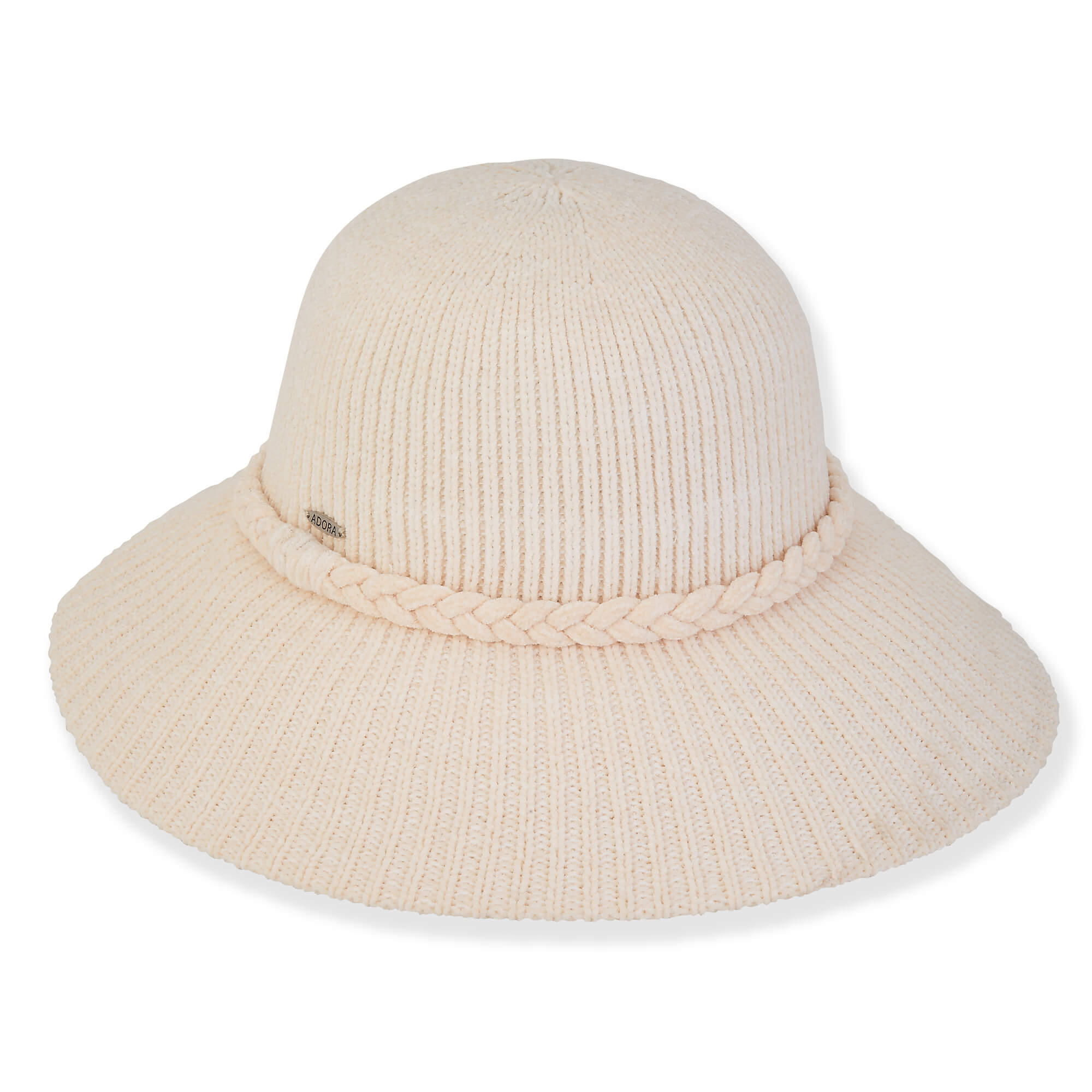 Cable Knit Chenille Lampshade Hat with Braided Band - Adora Wool Hat®