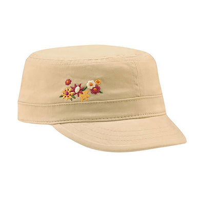 Cadet Cap with Floral Embroidery for Small Heads - MCI Hats Cap MegaCI 9048Y-KAKI Khaki 54 cm