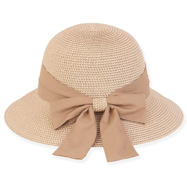 Classic Tweed Straw Sun Hat with Scarf - Sun 'N' Sand Hats Cloche Sun N Sand Hats    