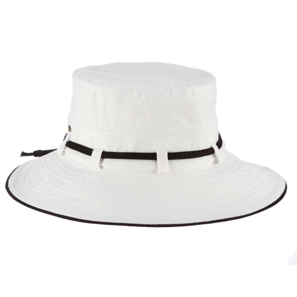 Cotton Bucket Hat with Contrast Tie - Scala Collezione Hats Bucket Hat Scala Hats LC455wh White/Black Medium (57 cm) 