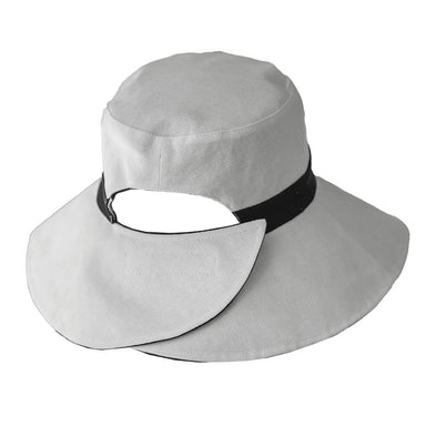 Cotton Sun Hat with Ponytail Opening - Scala Hats for Women Wide Brim Hat Scala Hats SCA11739-WHBLK White / Black M/L (57 - 58 cm)