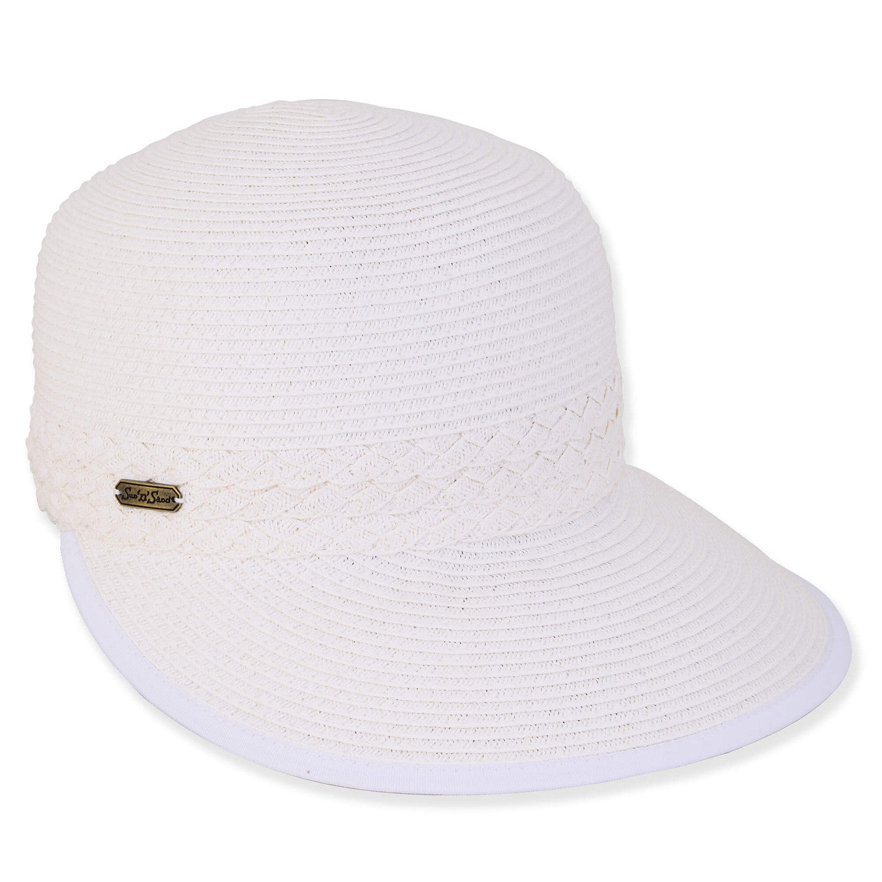 Criss Cross Woven Straw Brim Cap - Sun 'N' Sand Hats Facesaver Hat Sun N Sand Hats HH1821A White M/L (57-59 cm) Elastic Stretch Closure