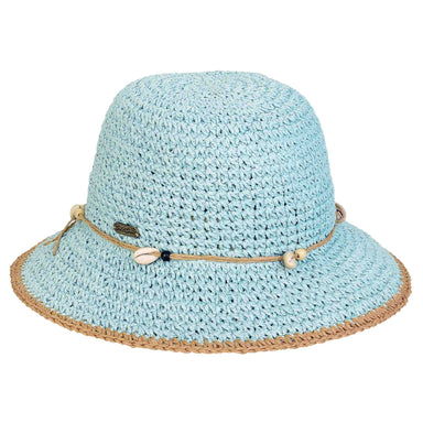 Crocheted Toyo Summer Bucket Hat with Shells - Sun 'N' Sand Hats Cloche Sun N Sand Hats HH3370B Turquoise Medium (57 cm)