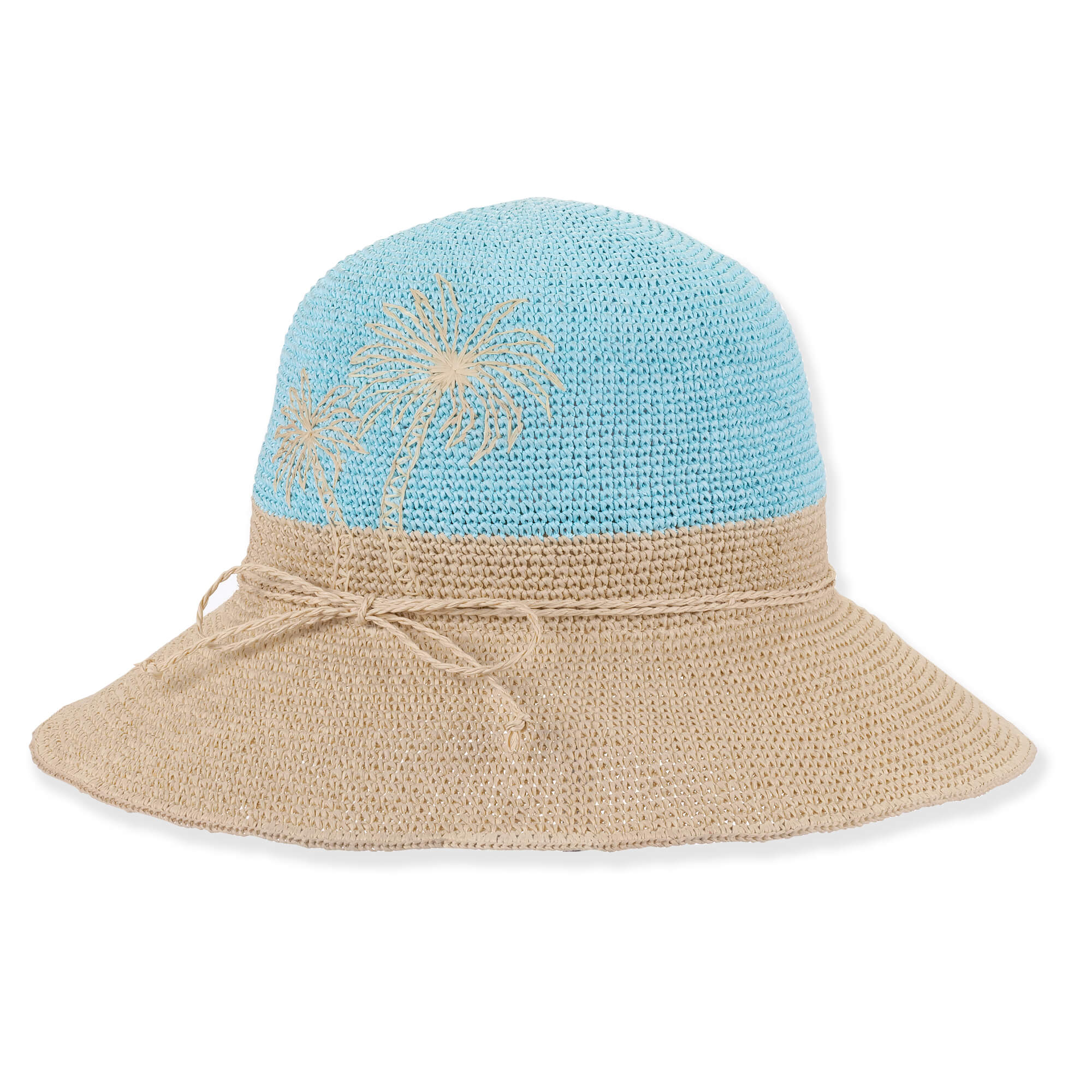 Crocheted Toyo Summer Hat with Palm Tree Accent - Sun 'N' Sand Hats