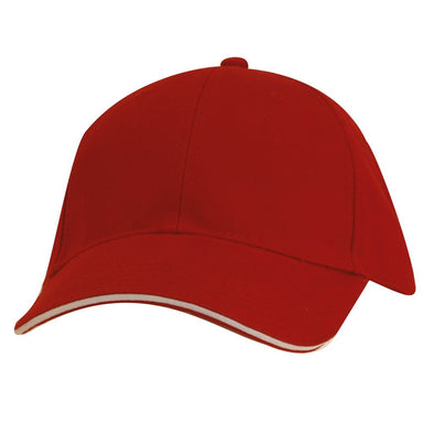 DPC Structured Garment Washed Twill Baseball Cap with Piping Cap Dorfman Hat Co. BC166-RDWH Red/White