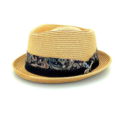 Diamond Crown Porkpie Hat with Guitar Pin - Carlos Santana Hats Fedora Hat Santana Hats SAN391 Toast Medium 
