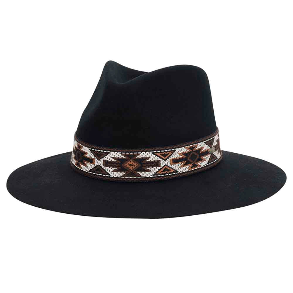 Dona Wool Felt Safari Hat with Aztec Band - Scala Hats Safari Hat Scala Hats LF292-BLK Black Medium (57 cm) 