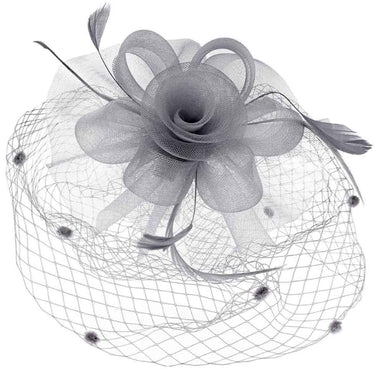 Dotted Netting Veil Fascinator with Tulle Flower - Something Special Fascinator Something Special LA HTH2709-GY Grey  