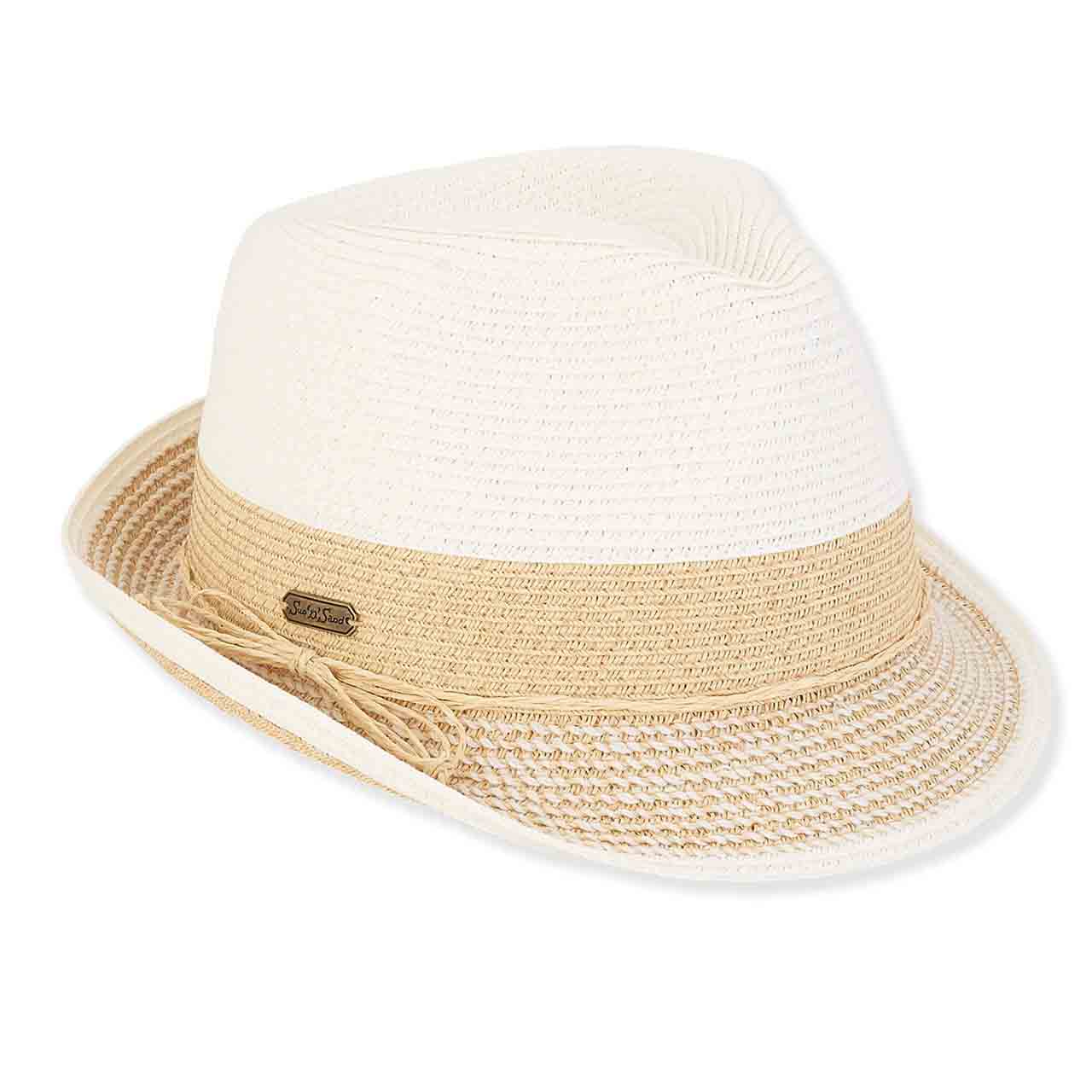 Ember Stitched Brim Straw Fedora Hat - Sun 'n' Sand® Fedora Hat Sun N Sand Hats HH3016A White / Natural OS (57 cm) 