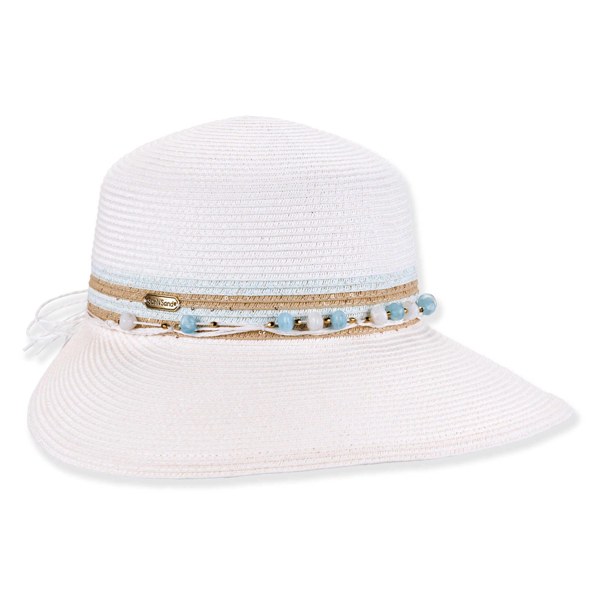 Extra Wide Bill Straw Cap with Sequin and Beads - Sun 