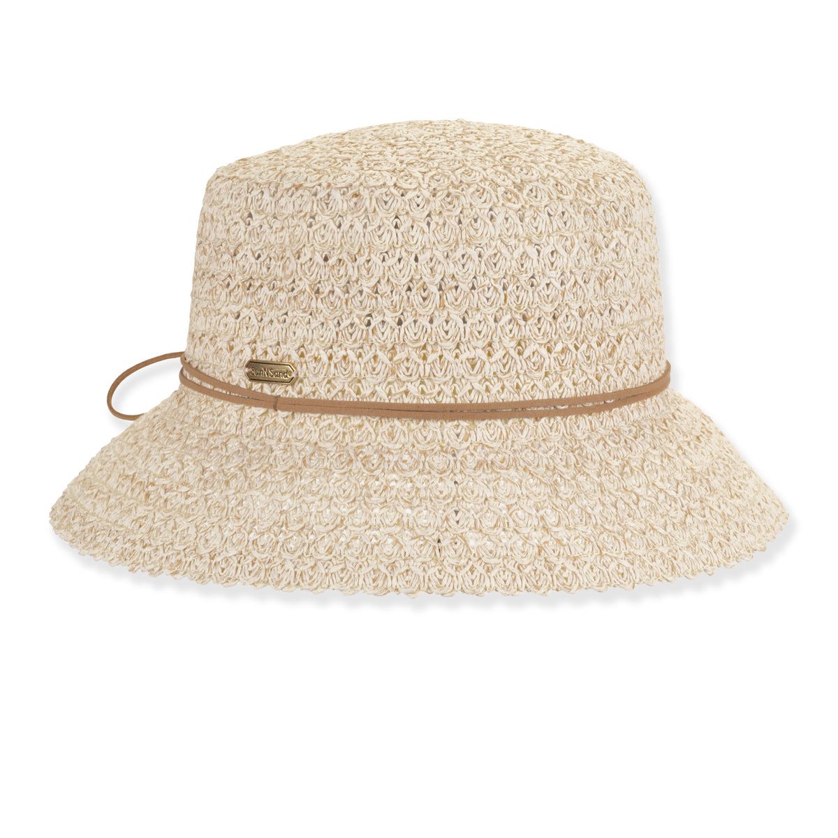 Fancy Braid Straw Summer Bucket Hat with Leatherette Tie - Sun'N