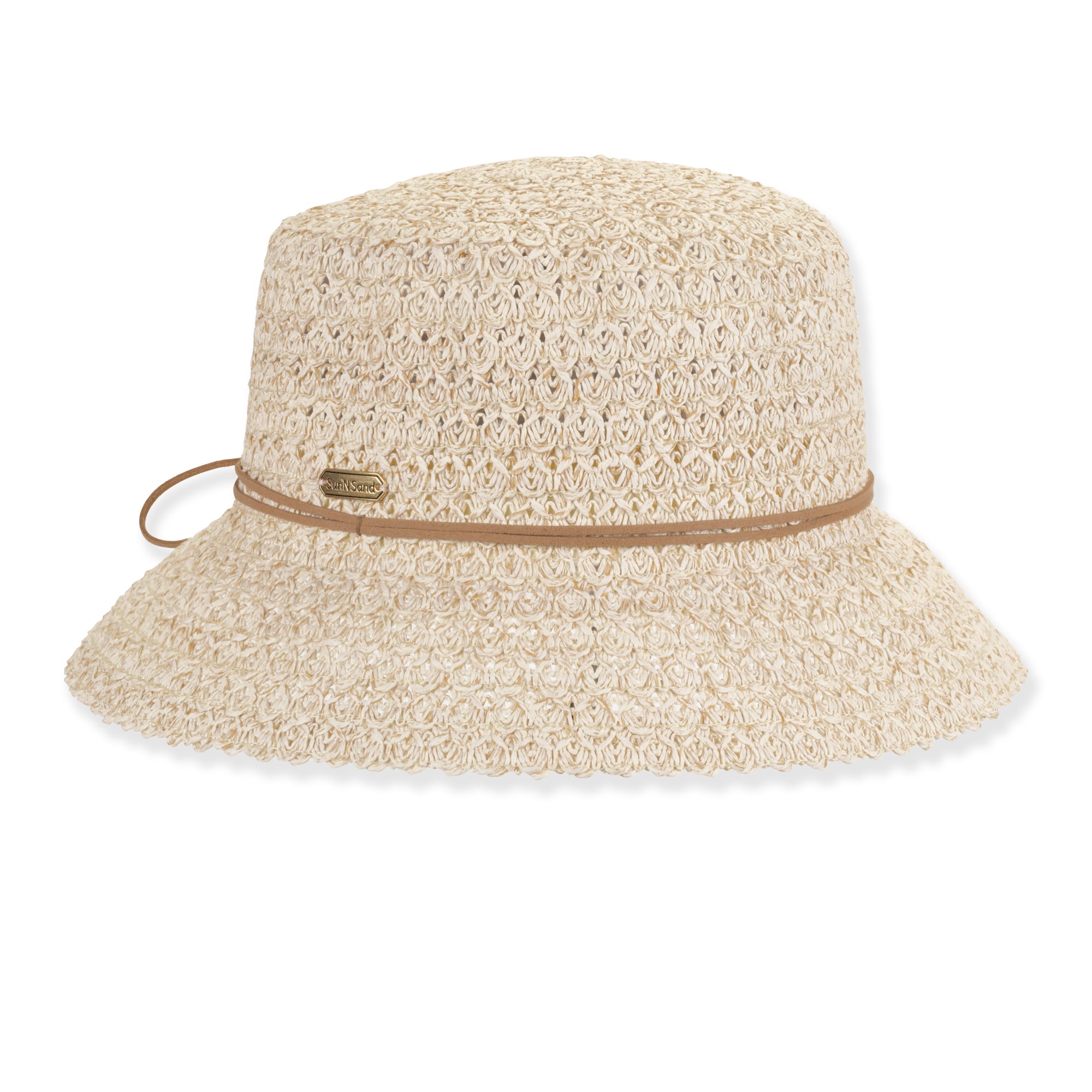 Fancy Braid Straw Summer Bucket Hat with Leatherette Tie - Sun'N'Sand