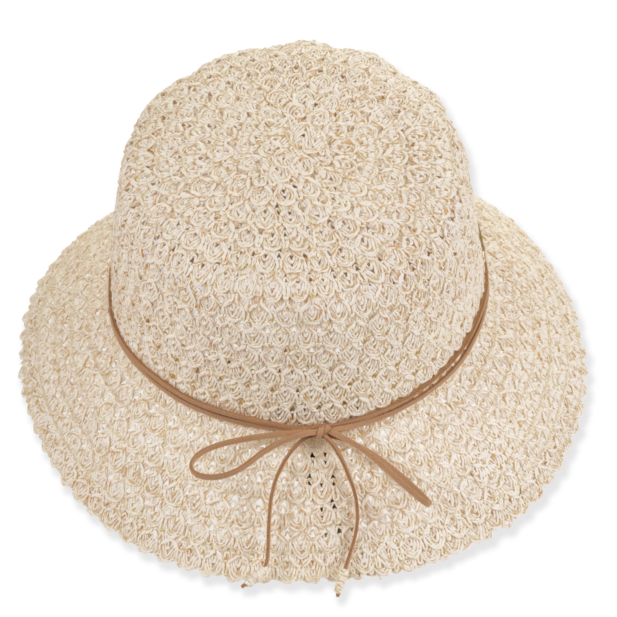 Fancy Braid Straw Summer Bucket Hat with Leatherette Tie - Sun'N'Sand