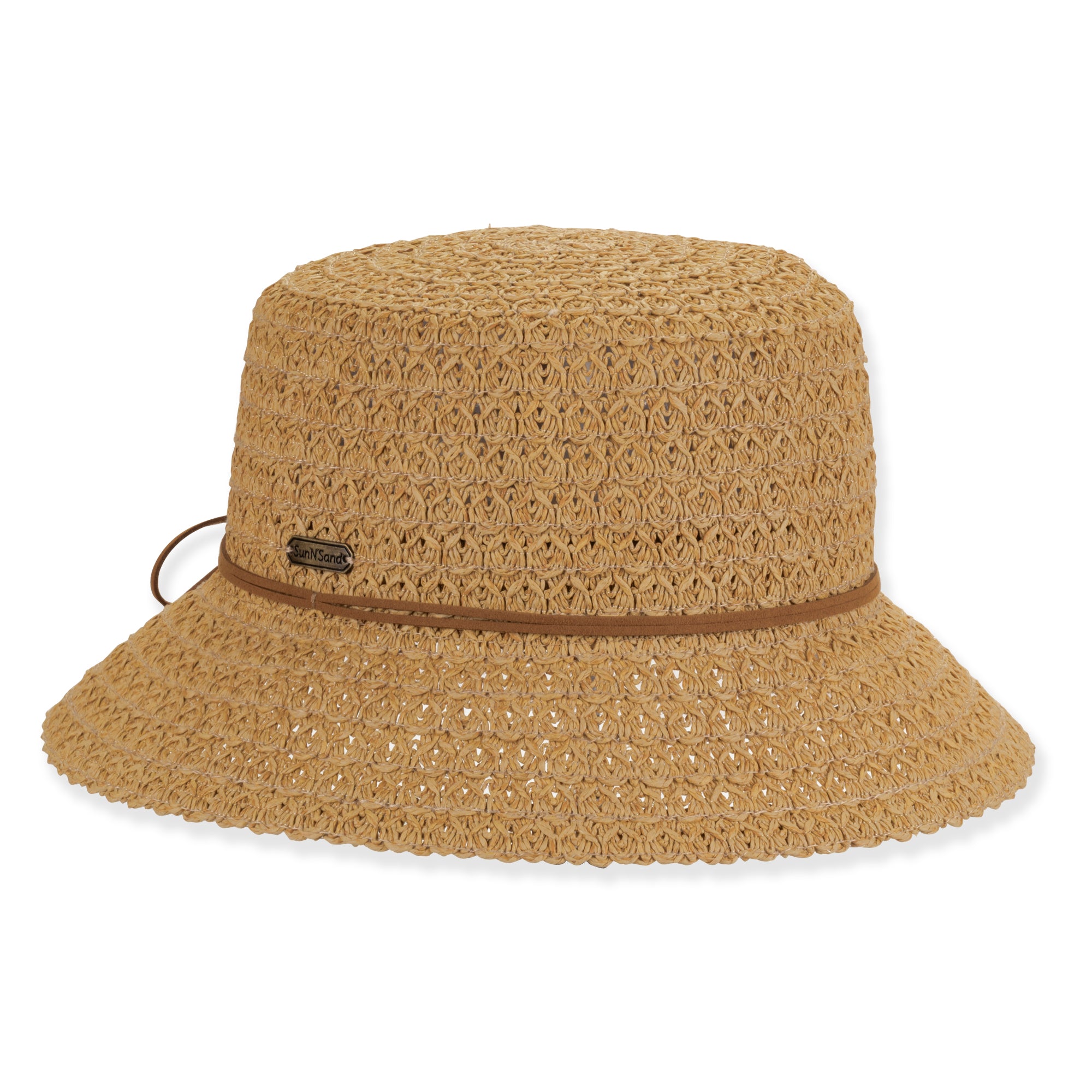 Fancy Braid Straw Summer Bucket Hat with Leatherette Tie - Sun'N'Sand