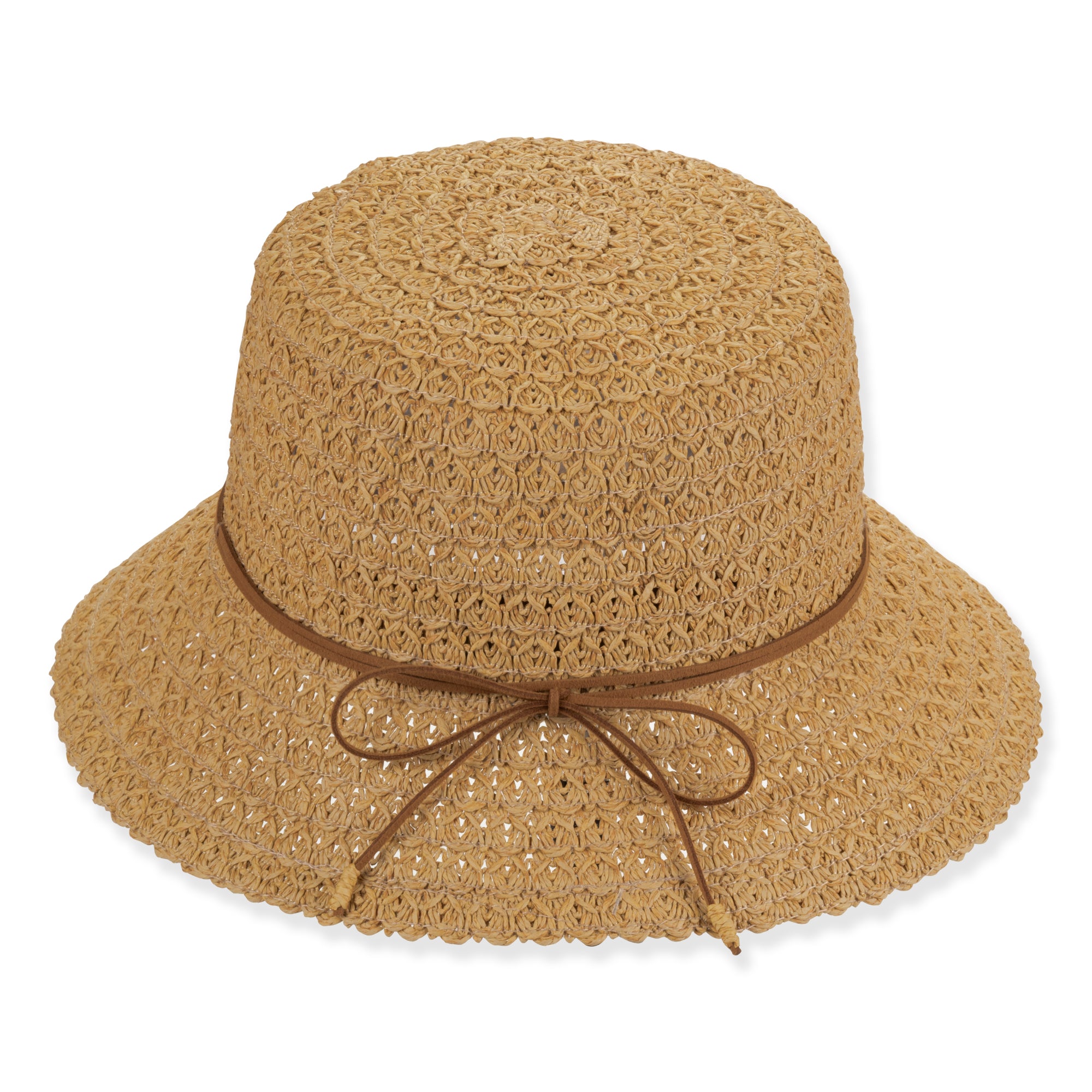 Fancy Braid Straw Summer Bucket Hat with Leatherette Tie - Sun'N'Sand