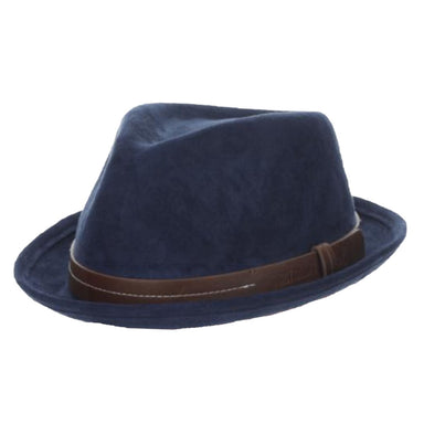 Faux Suede Fedora with Leather Band - Stacy Adams Hats Fedora Hat Stacy Adams Hats SAW709-NAVY4 Navy X-Large (61 cm) 