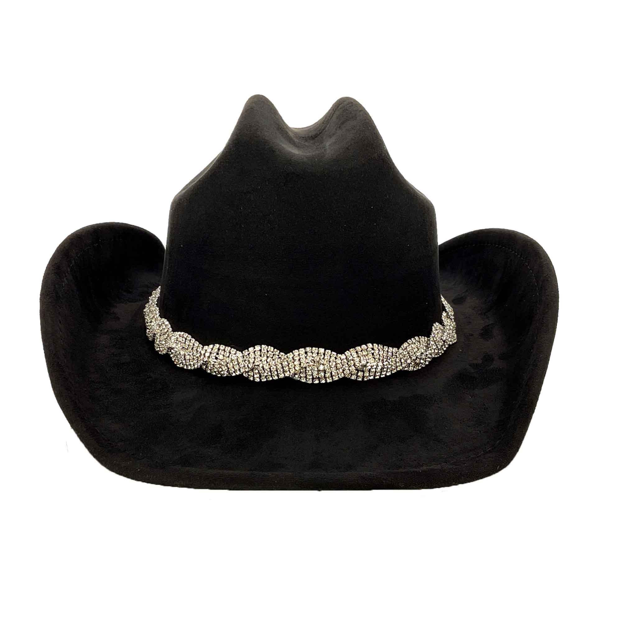 Faux Suede Western Hat with Braided Rhinestone Band - Boardwalk Style Cowboy Hat Boardwalk Style Hats DA3192-BLK Black Medium (57.5 cm) 