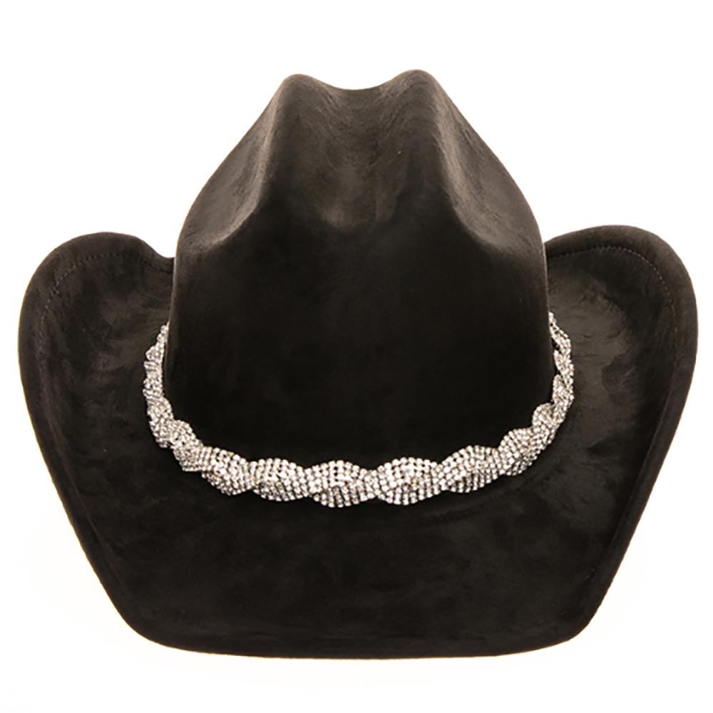 Faux Suede Western Hat with Rhinestone and Pearl Band  display picture 3