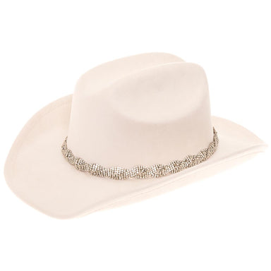 Faux Suede Western Hat with Braided Rhinestone Band - Boardwalk Style Cowboy Hat Boardwalk Style Hats DA3192-WWH Winter White Medium (57.5 cm) 