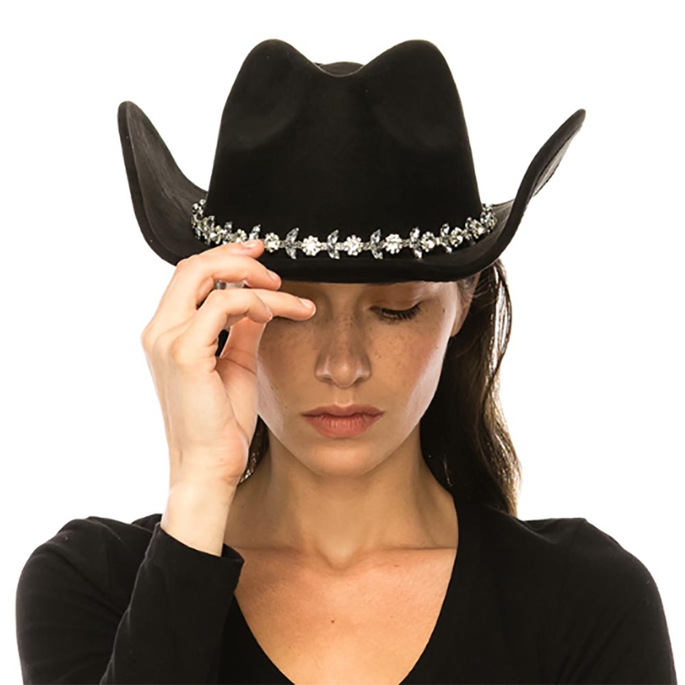 Faux Suede Western Hat with Rhinestone and Pearl Band  display picture 1
