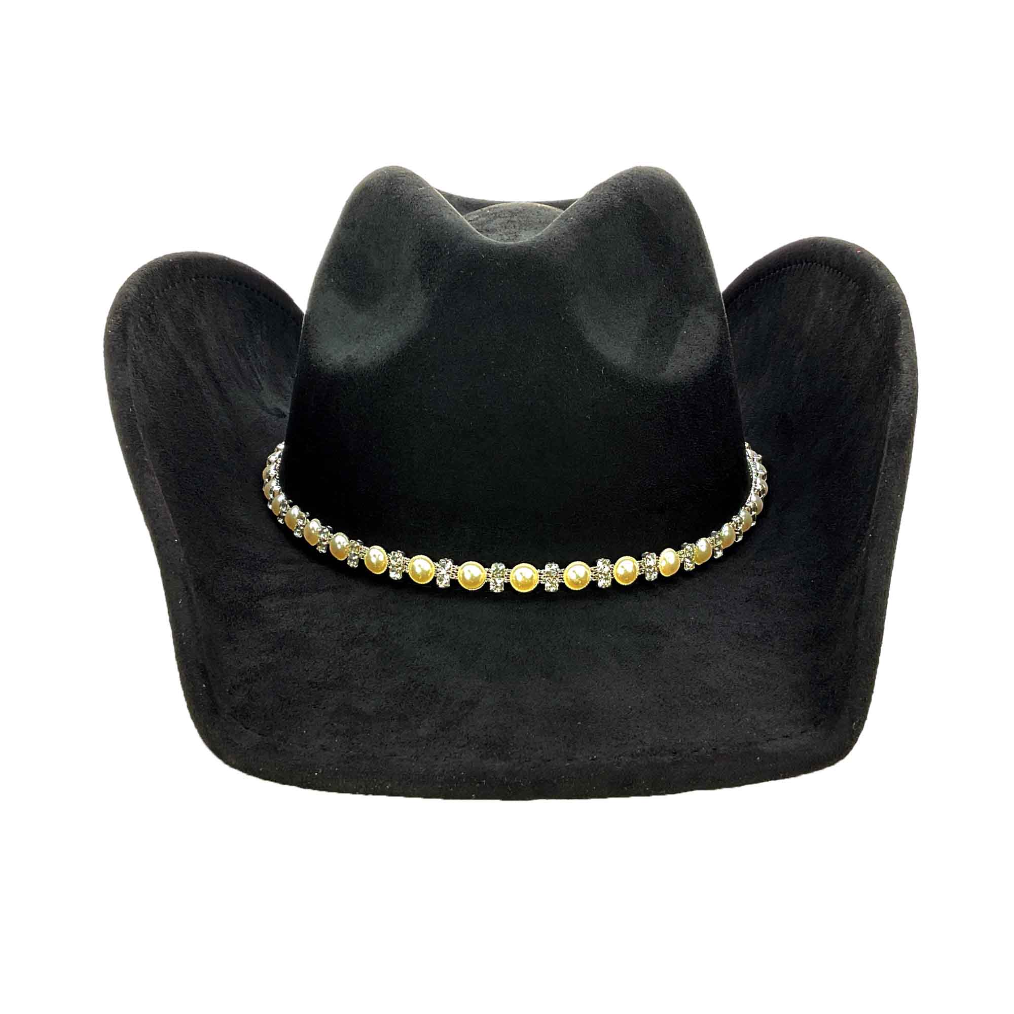 Faux Suede Western Hat with Rhinestone and Pearl Band - Boardwalk Style Cowboy Hat Boardwalk Style Hats    